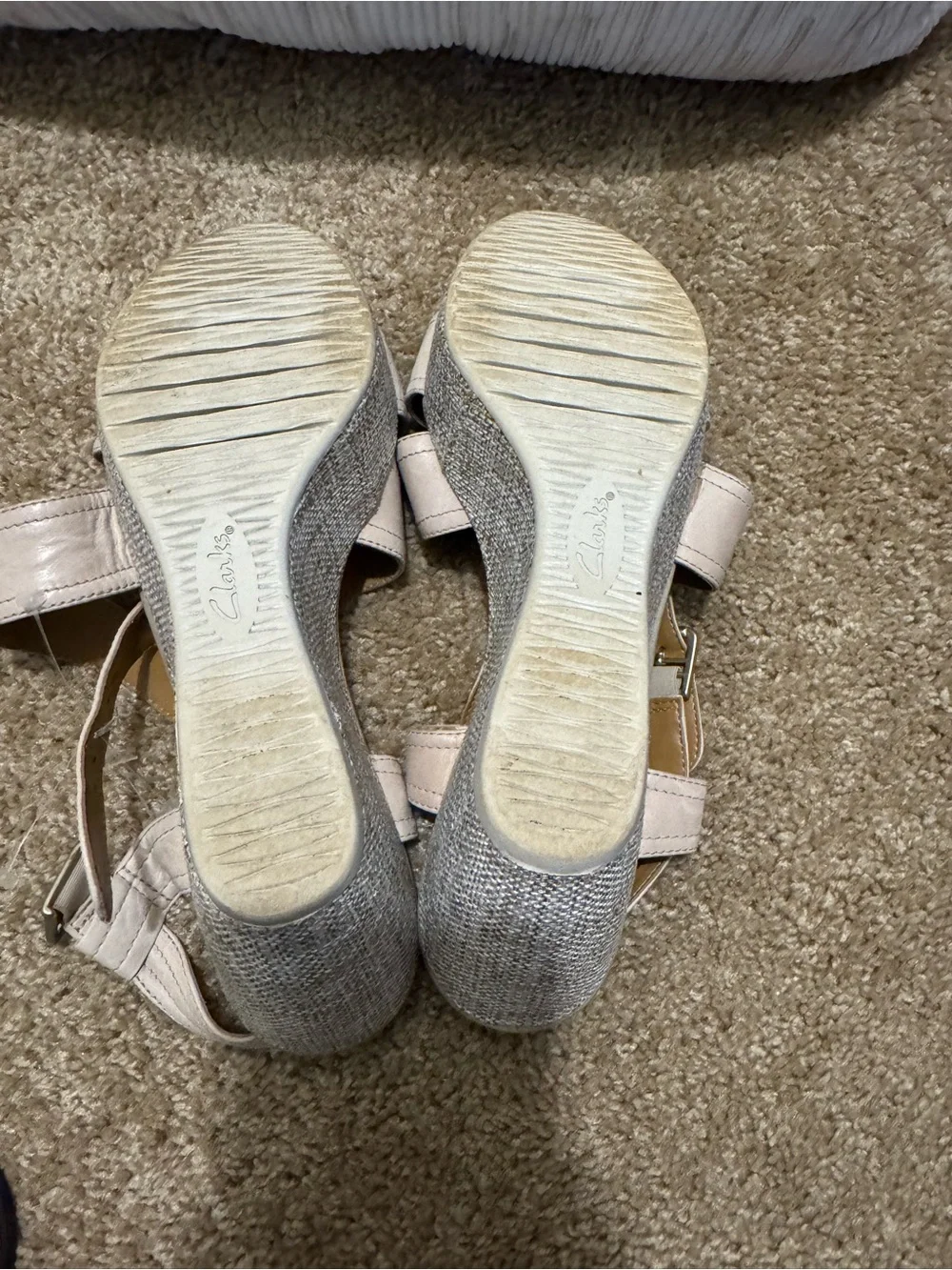 Clarks Taupe Wedge Sandals with Textured Platform